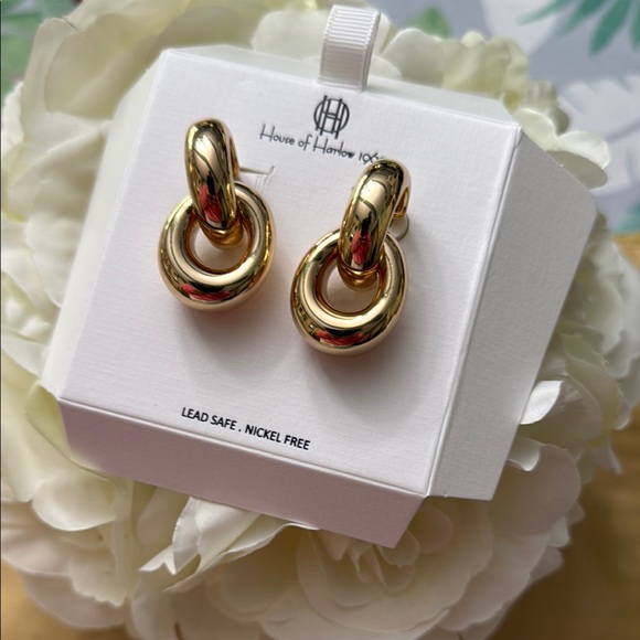House of Harlow 1960🔥 interlocking Gold Earrings gs - Picture 1 of 5